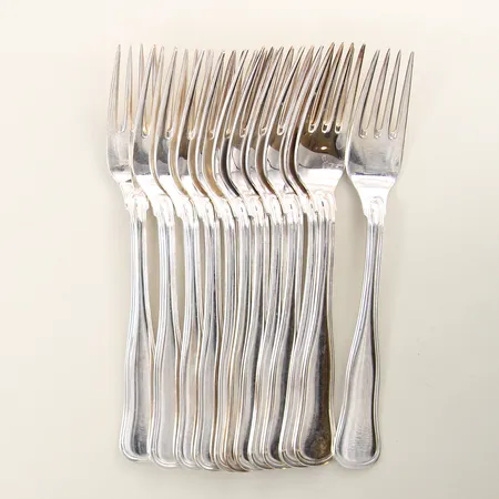 12 Bordsgafflar modell Gammal Dansk längd 17cm silver 830/1000 Vikt: 537,5 g