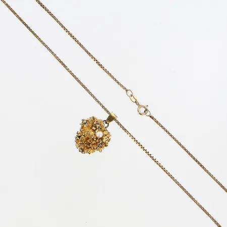 Kedja Venezia 50cm, hänge med pärla 22mm, bredd:20mm, Flora Danica denmark, originaletui, slitage, förgyllt silver 925/1000 Vikt: 10,4 g