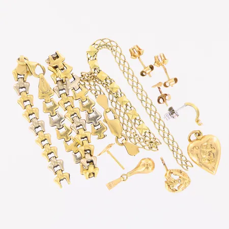 Diverse guld, stenar, defekter 18K. Vikt: 15,2 g