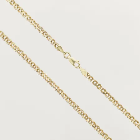 Kedja längd 48cm bredd 3,4mm några buckliga länkar 14K  Vikt: 4,5 g