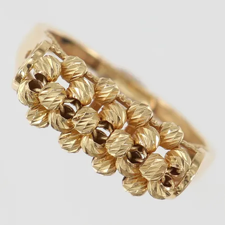 Ring med dekor av kulor stl 18, bredd ca 1,5-7,5mm, 14K Vikt: 2,4 g