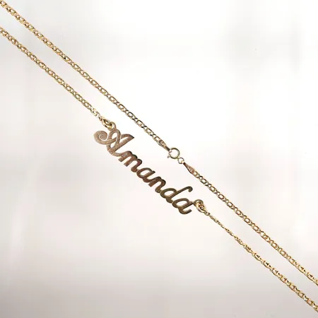 Collier med namnbricka "Amanda" längd 49cm bredd 2-10,5mm 14k Vikt: 4,4 g