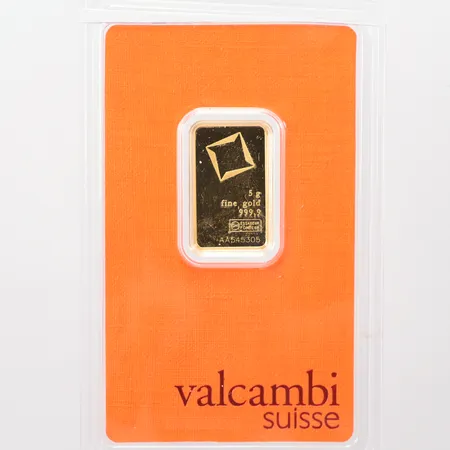 Guldtacka Valcambi suisse, sn: AA545305, Assay Certificate, 24K Vikt: 2,5 g