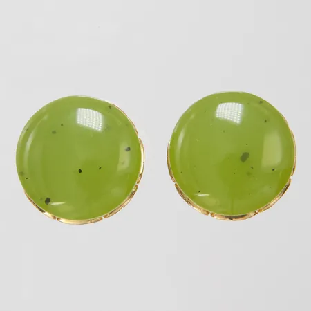 Örhängen Dior med grön plast sten Ø25mm, gulmetall, clips lås, stämplade Tyskland 1974
