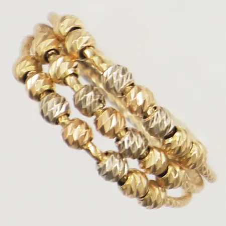 Ring med rörliga sammanlänkade kulor stl:18, trefärgad bredd 2,9-7,7mm, 18K Vikt: 2,8 g