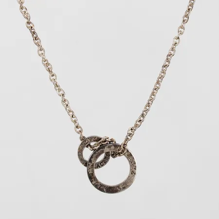 Kedja längd ca 60cm, bredd ca 3mm, med 2 hängen "Passion Ø21mm, Miracle Ø13mm", 835/1000 silver Vikt: 15,4 g