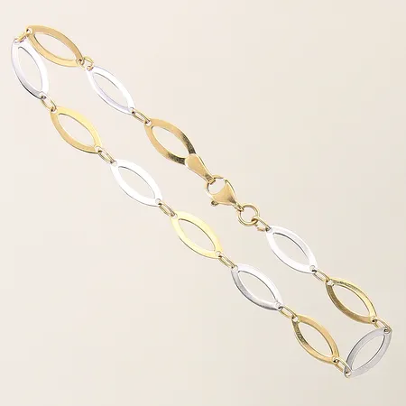 Armband tvåfärgad längd18,5cm bredd 5,5-0,7mm 18K  Vikt: 3 g