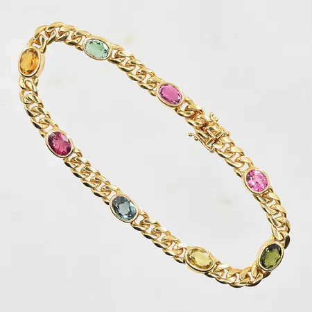 Armband Pansar med färgstenar längd 18½ cm, bredd 5 mm, 18K. Vikt: 20,9 g