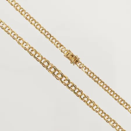 Collier doserad Bismarck längd 42,5cm, bredd 5-7,5mm, N S E Guldvaru Aktiebolag, Köping år 1973 18K Vikt: 12,4 g