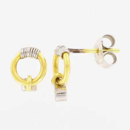 Örhängen diamanter 2 x ca 0,04ct, Ø8mm 11mm, gul/vitguld, stoppar i vitguld, 18K. Vikt: 2,4 g