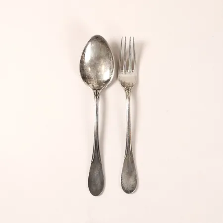 Sked och gaffel WA Bolin, längd 18,5cm, gravyr, silver 830/1000 Vikt: 108 g