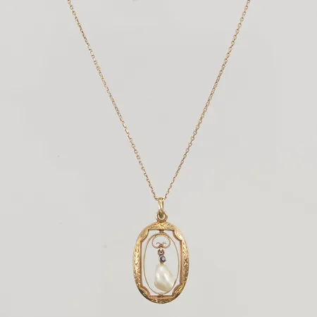 Kedja med hänge, lås i oädel metall, 14K 3,0g.