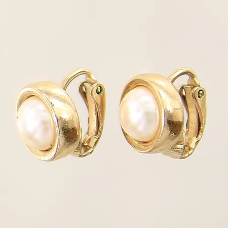 Ett par örhängen med imitationspärlor Christian Dior Ø12mm Clips gulmetall