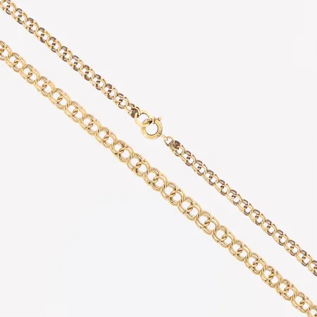 Collier doserad Bismarck längd 48cm bredd 3-5mm, skeva länkar, bucklor, 18K. Vikt: 9,7 g