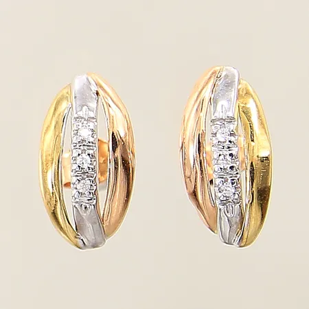 Ett par örhängen med diamanter 6 x ca 0,01ct trefärgade 13x7mm 18K  Vikt: 1,3 g