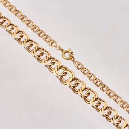 Collier 45cm, Bismarck, bredd 3,5-6,5mm, springring defekt, 18K, 14,71g.