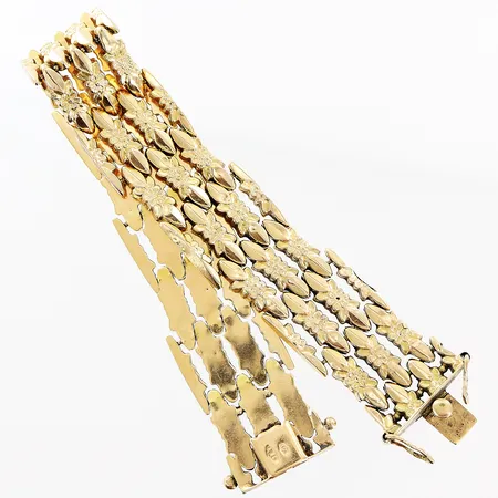 Armband längd 20cm, bredd 19mm, skeva länkar, bucklor, 18K  Vikt: 32,7 g