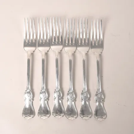 Sex gafflar modell Olga, längd 21cm, silver 830/1000 Vikt: 375,7 g