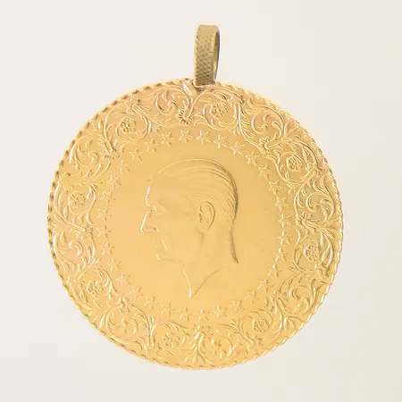 Hänge/Mynt Ataturk Ø40mm, ögla i oädel metall, 21,6K  Vikt: 17,8 g