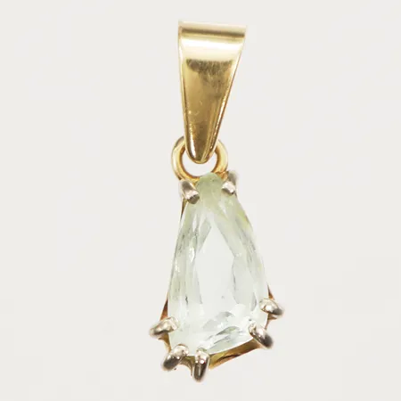 Hänge med droppformad ljusgrön sten längd 20mm, bredd 6,6mm, tvåfärgad 18K Vikt: 2,4 g