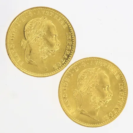 2 Mynt 1 Dukat Franc IDG Avstriae Imperator 1915, Ø20mm, 23K Vikt: 7 g