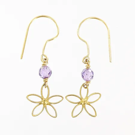 Örhängen blomma och lila sten längd 30mm, bredd 12mm, krokfäste, 18K  Vikt: 1,7 g