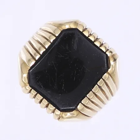 Ring s k klackring med svart sten stl 20 bredd 5-20mm slitage 14K Vikt: 13,9 g