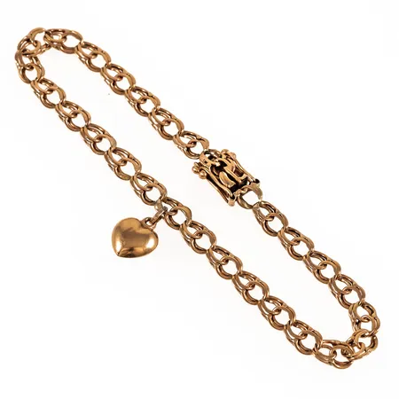 Armband Bismarck med berlock hjärta längd 19cm bredd 5mm, väldigt slitna länkar, 18K 6,7g.