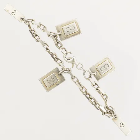 Armband med fem berlocker "Symbols bracelet" Evfa Attling längd 16,5cm, bredd 3,6mm, etui defekt lås 925/1000 Silver Vikt: 21,2 g