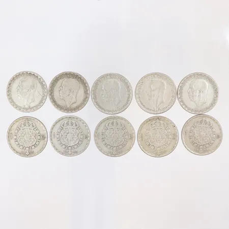 10 Silvermynt "1 krona", Gustaf V Sveriges Konung, 1943-1949, 400/1000 silver Vikt: 69,5 g