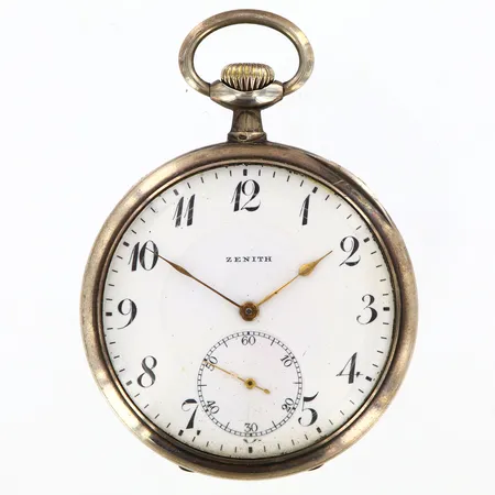 Fickur Zenith Grand Prix 1900 Ø50mm, med sekundvisare, trög uppvridning, smuts p urtavla och åldersrelaterat slitage, silver 830/1000, bruttovikt: 78,2 gram