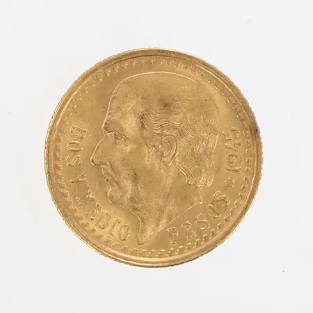 Mynt Dos y medio pesos 1945, Estados Unidos Mexicanos, Ø12,9mm, 21,6K Vikt: 2,1 g
