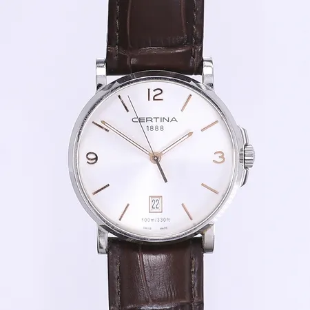 Herrur Certina DS Caimano Ø38mm, quartz, datum, stål, läderband original, smärre bruksslitage, fungerande vid katalogisering, inga tillbehör