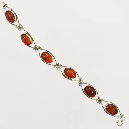 Armband med bärnsten längd 19cm, bredd 12,7mm defekt lås Silver 835/1000 Vikt: 14,6 g