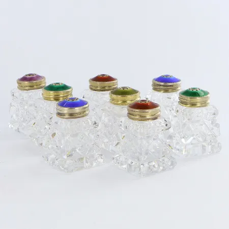 8 ströare i glas med silverdetalj, Sterling 925 Norway, totalt silvervikt 33,6 gram Vikt: 0 g