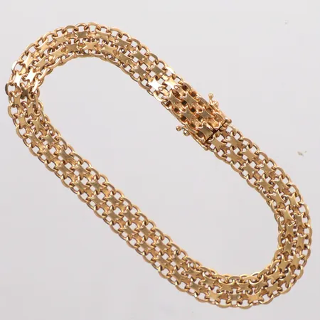 Armband X-länk längd 18cm, bredd 7,5mm, Hedens Guldsmeds Ab Bröderna, år1965, kistlås, 18K Vikt: 12,2 g