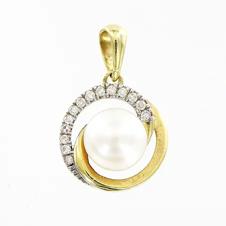 Hänge odlad pärla och 8/8-slipade diamanter, 14 x ca 0,005ct, Guldfynd, längd 15mm, bredd Ø10mm, 18K Vikt: 1,4 g