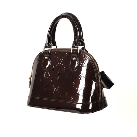 Väska Alma BB Monogram Vernis, vinrött lackläder med guldfärgade beslag, mått 18x23,5x11,5cm, datumkod AS1124, smärre repor i hörn, mindre färgbortfall på beslag, axelrem, nycklar och lås, dustbag