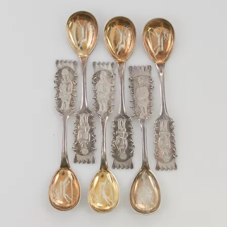 6 Kaffeskedar 11cm 830/1000 Silver 79,8g.