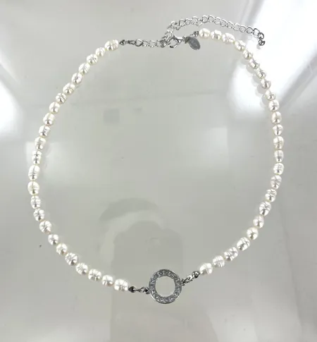 Pärlhalsband Lbvyr sötvatten justerbar längd 52 cm bredd 6 mm