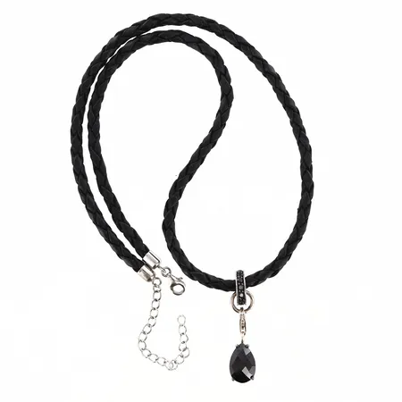 Collier Thomas Sabo läder/silver, längd 41-46cm, hänge med stenar ca 35mm,  925/1000 Silver Vikt: 0 g
