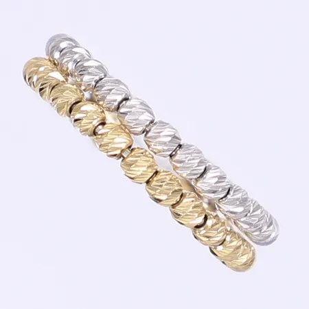 Ring med dekor av kulor i två rader stl 18½ bredd 4mm Italien tvåfärgad 18K Vikt: 3,6 g