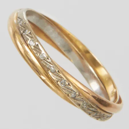 Ring med diamanter 12 x ca 0,005ct stl 18, bredd 3,5mm, trefärgad, 18K Vikt: 2,5 g
