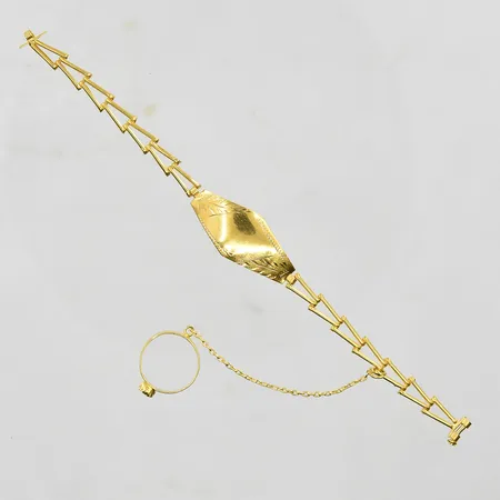 Handsmycke för barn med ring armbandsdel längd 12½ cm, bredd 4-12 mm, ring stl 11, 21K. Vikt: 4,5 g