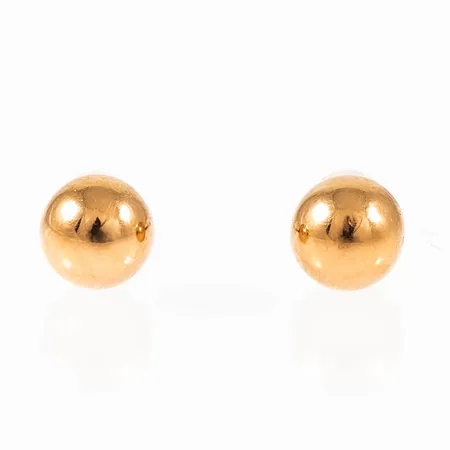 Örhängen slät kula Ø6mm, snurrebussar saknas, men nya i plast medföljer, missfärgning, 18K 0,7g.