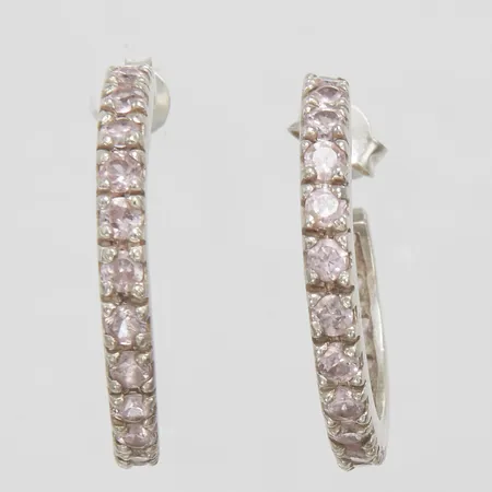 Örhängen med rosa stenar Ø25mm, smått skeva, silver 925/1000, bruttovikt: 6,8g Vikt: 6,8 g
