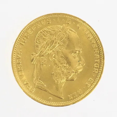 Mynt Frans Josef I 8 Florinter/20 Francs 1892, Österrike-Ungern Ø21mm, slitage, 21,6K (900/1000) Vikt: 6,5 g