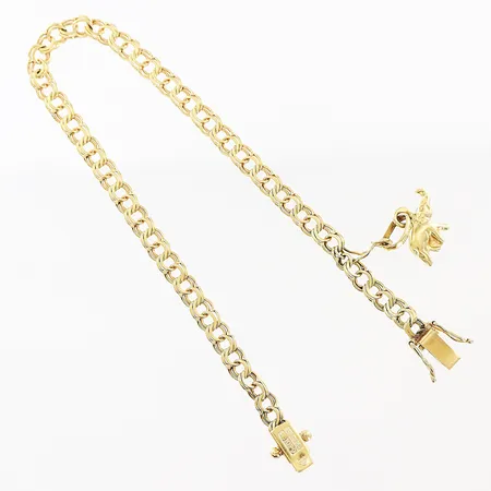 Armband Bismarck med berlock längd 17cm, bredd 3,5mm, defekt där berlock sitter, 18K Vikt: 5,4 g