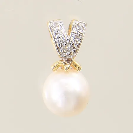 Hänge med odlad pärla och 8/8-slipade diamanter 5 x ca 0,01ct GHA 12x6mm 18K Vikt: 0,8 g