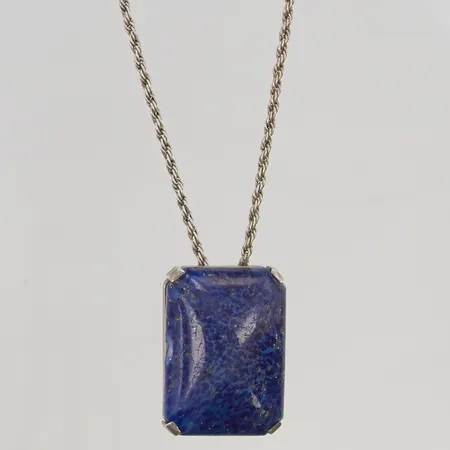 Kedja med hänge ca 34mm, Lapis Lazuli-imitation, 60cm 925/1000 Silver 30,7g.